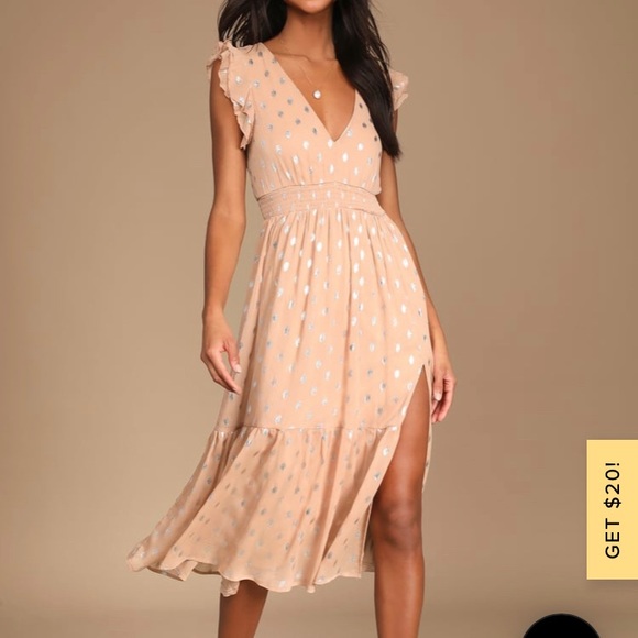 Lulus Dresses & Skirts - Lulus Cause to Celebrate Mauve and Silver Ruffled and Tiered Midi Dress